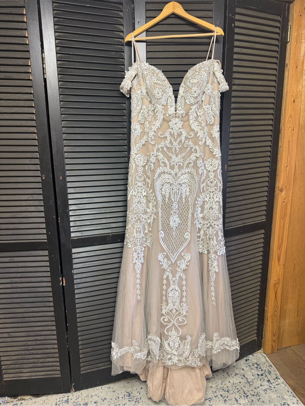 Jovani Blush Nude Lace Mermaid Wedding Gown